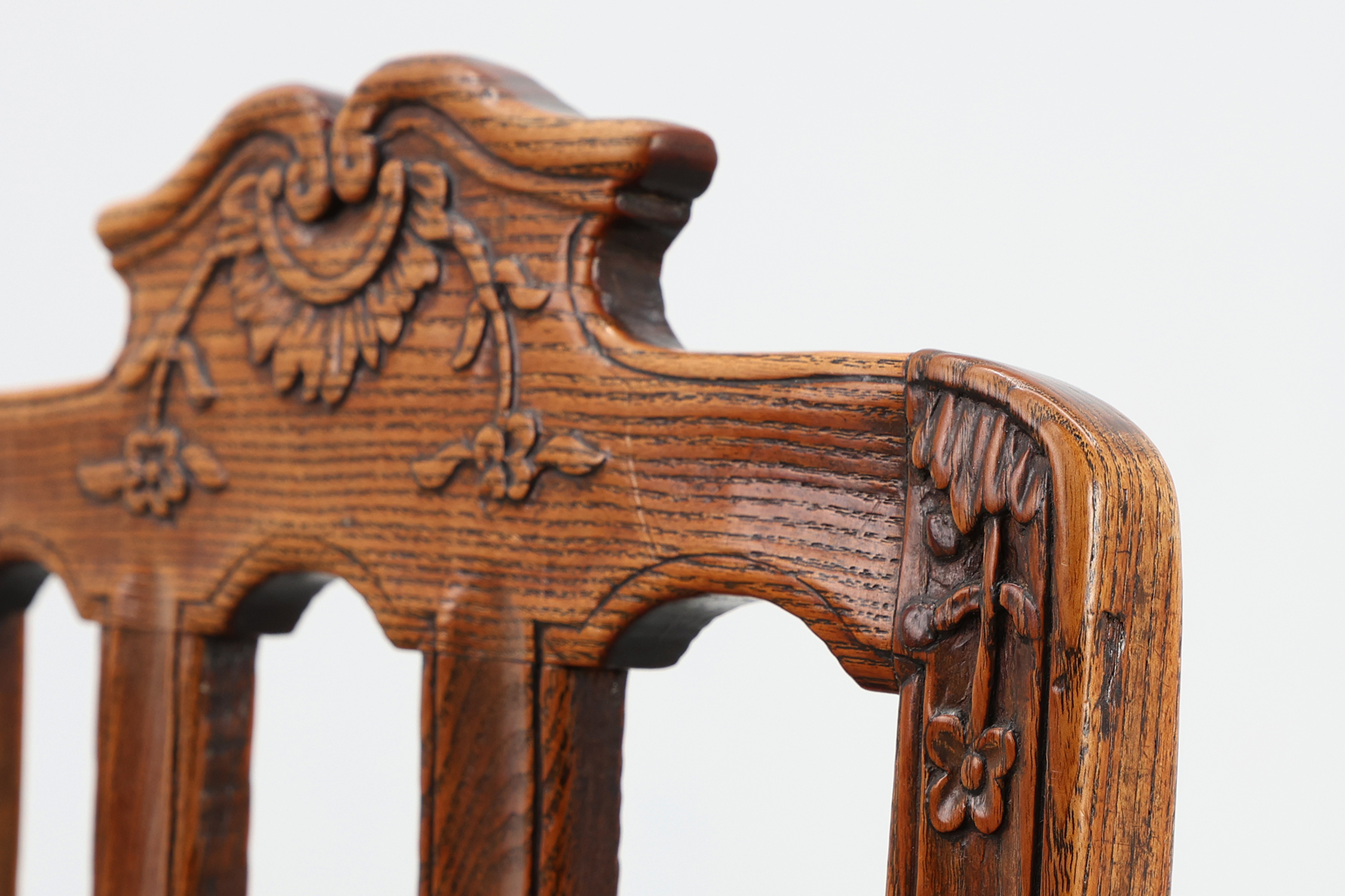 Antique carved oak side chair, France 18th century thumbnail